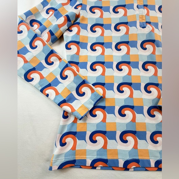 J. McLaughlin Blue Coral Deco Crest Quarter Zip Pullover Top Size Small - Picture 2 of 9